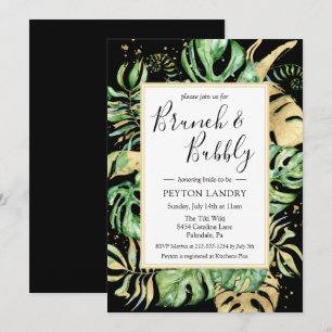 Tropical Black Gold Brunch Bubbly Bridal Shower Invitation