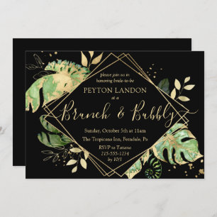 Tropical Black & Gold Brunch Bubbly Bridal Shower Invitation
