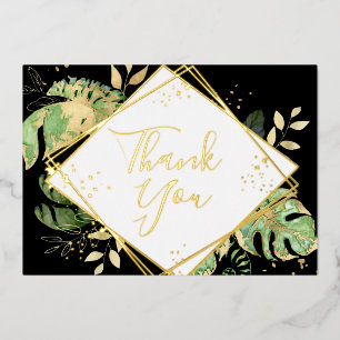 Tropical Black & Gold Geometric Thank You Card