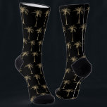 Tropical Black Gold Palm Tree Pattern Socks<br><div class="desc">This cool tropical design features an artistic golden palm tree pattern over a black background.</div>