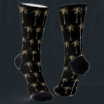 Tropical Black Gold Palm Tree Pattern Socks<br><div class="desc">This cool tropical design features an artistic golden palm tree pattern over a black background.</div>