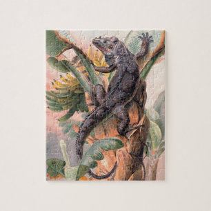 Tropical Black Iguana, Vintage Wild Reptile Animal Jigsaw Puzzle