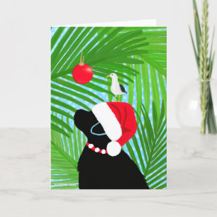 Tropical Black Lab Santa Seagull Christmas Card