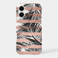Tropical black palm trees chic rose gold stripes