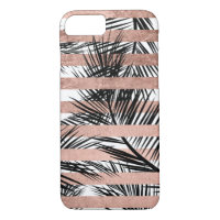 Tropical black palm trees chic rose gold stripes