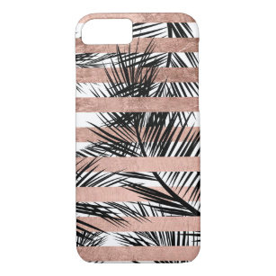 Tropical black palm trees chic rose gold stripes iPhone 8/7 case
