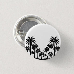 Tropical Black Palm Trees Silhouette Round Pin But