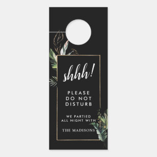 Tropical Black Wedding Do Not Disturb Welcome Door Hanger