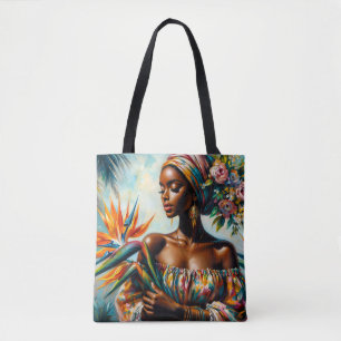 Tropical Black Woman Bird of Paradise Art Tote Bag