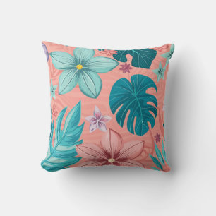 Tropical Bliss Floral with Pastel Leaves & Flowers Cushion