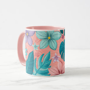 Tropical Bliss Floral with Pastel Leaves & Flowers Mug