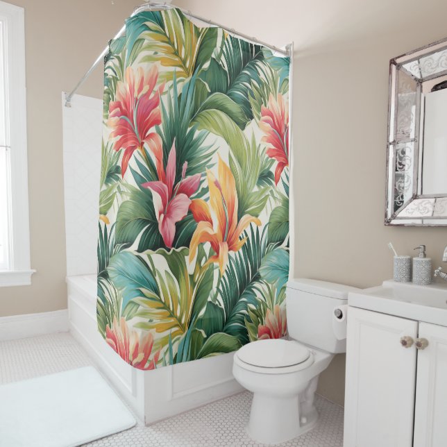 Tropical Bliss Palm Leaves Paradise Shower Curtain (In Situ)