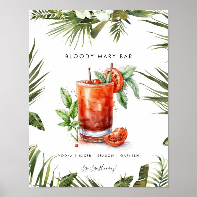 tropical bloody mary cocktail bar menu sign (Front)