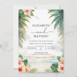 Tropical Bloom Beach Wedding Invitation