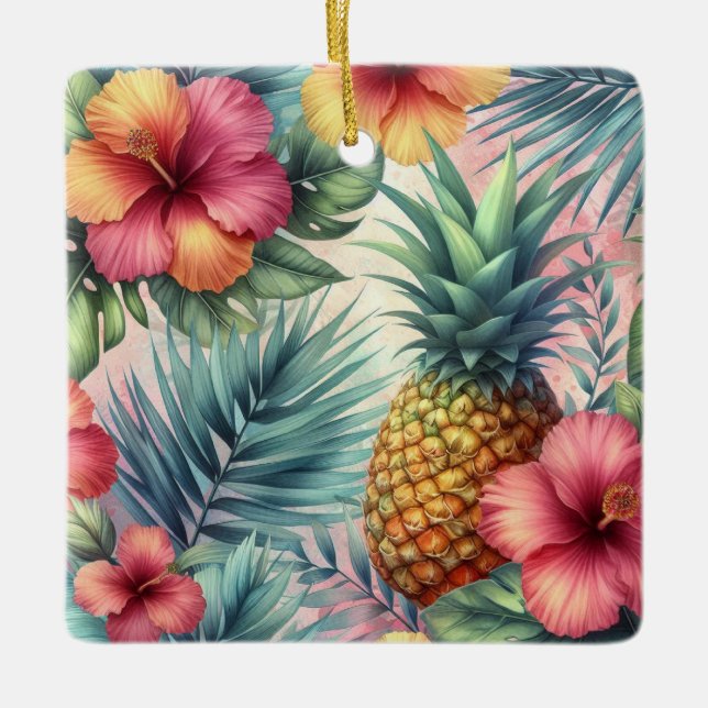 Tropical Bloom Ceramic Ornament (Front)