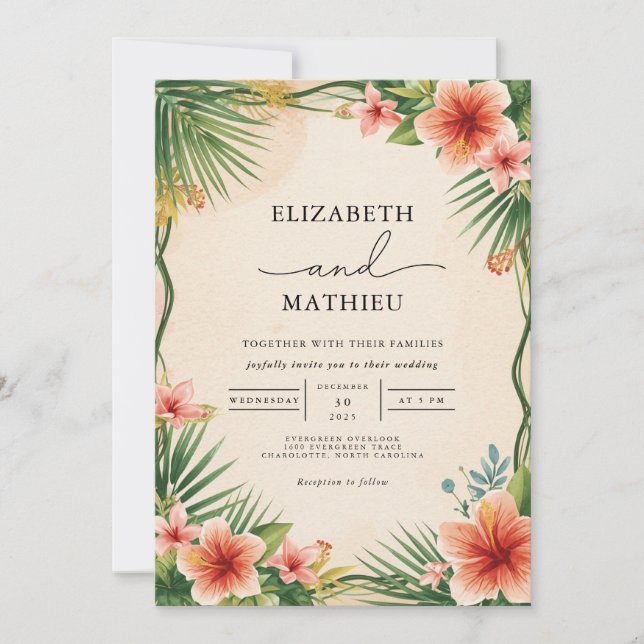 Tropical Bloom Frame Wedding Invitation (Front)