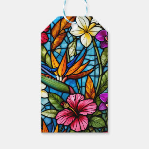 Tropical Bloom in Stained Glass Vibrant Floral Gift Tags
