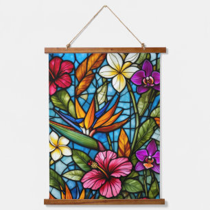 Tropical Bloom in Stained Glass Vibrant Floral  Hanging Tapestry