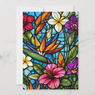 Tropical Bloom in Stained Glass Vibrant Floral Holiday Card