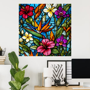Tropical Bloom in Stained Glass Vibrant Floral  Poster