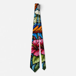 Tropical Bloom in Stained Glass Vibrant Floral Tie
