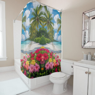 "Tropical Bloom Retreat Shower Curtain
