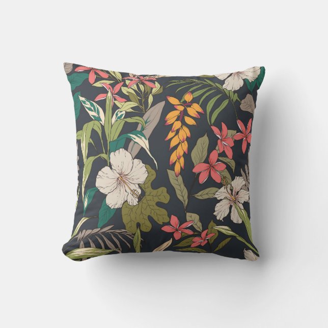 Tropical Bloom: Seamless Flower Pattern Cushion (Front)