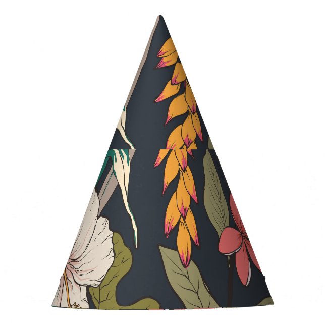 Tropical Bloom: Seamless Flower Pattern Party Hat (Front)