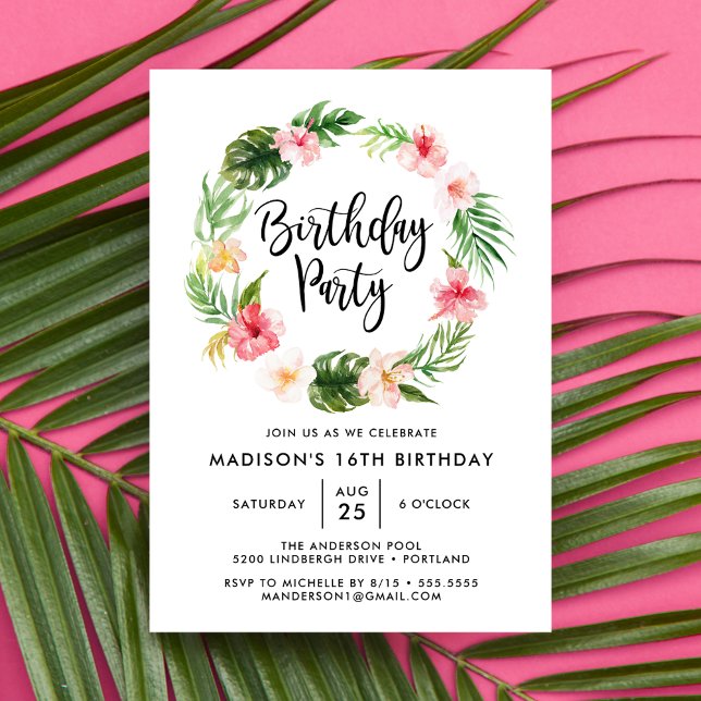 Tropical Blooms Birthday Party Invitation (Creator Uploaded)