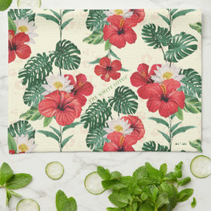 Tropical Blooms of The White Lotus Tea Towel