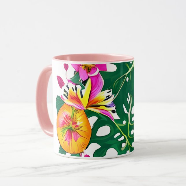Tropical Blossom Mug: nature's sip of elegance Mug (Front Left)