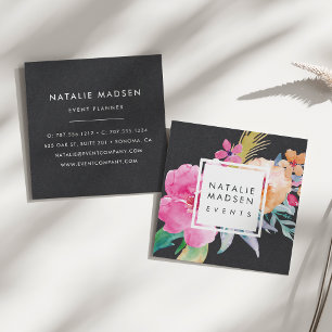 Tropical Blossoms   Black Square Business Card