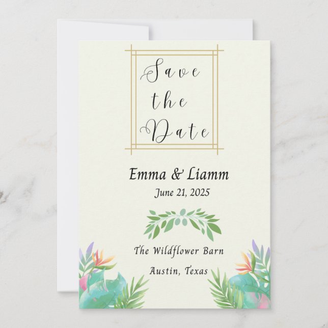 Tropical Blossoms Save the Date Invitation (Front)