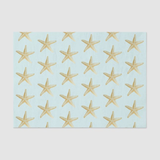 Tropical Blue and Gold Starfish Turquoise Tissue Paper (Front)