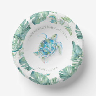 Tropical Blue and Green Sea Turtle Baby Shower Paper Plate