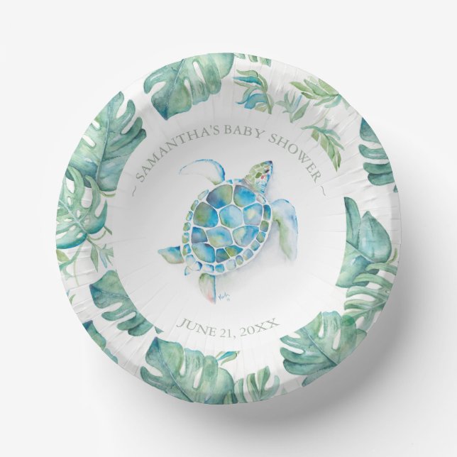 Tropical Blue and Green Sea Turtle Baby Shower Paper Plate (Front)