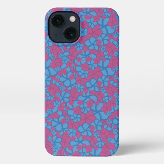Tropical blue and pink flower phone case (Back)