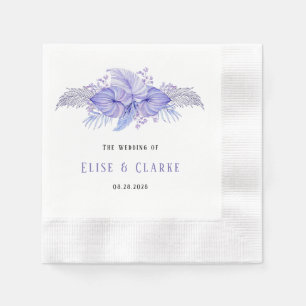 Tropical Blue and Purple Palm Leaves Wedding Napkin