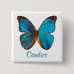 Tropical Blue and Turquoise Gem Coloured Butterfly 15 Cm Square Badge