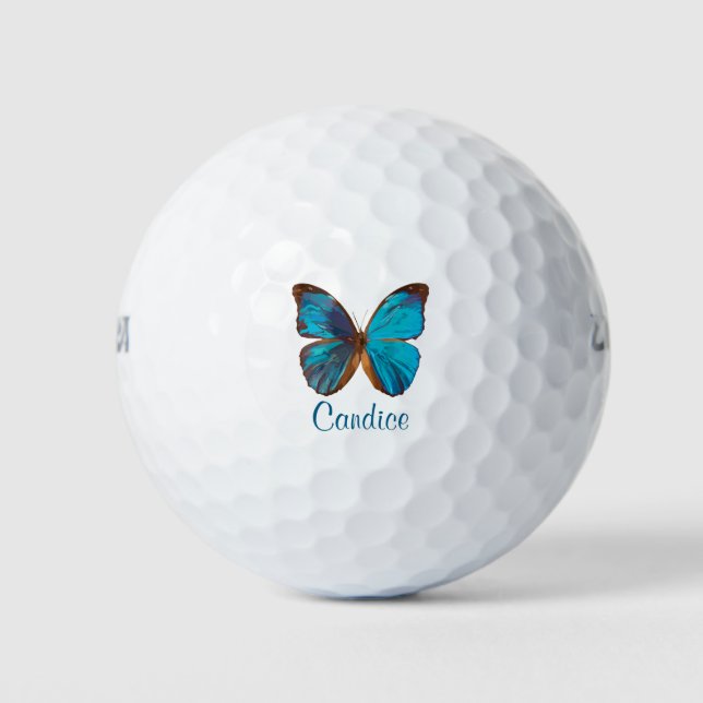 Tropical Blue and Turquoise Gem Coloured Butterfly Golf Balls (Front)