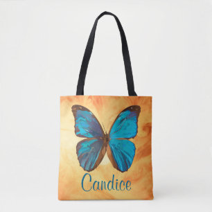 Tropical Blue and Turquoise Gem Coloured Butterfly Tote Bag