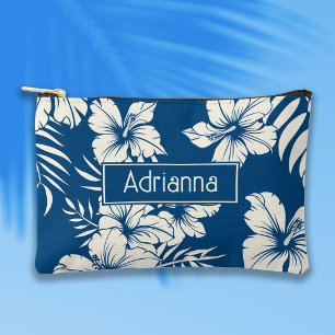Tropical Blue and White Floral  Accessory Pouch
