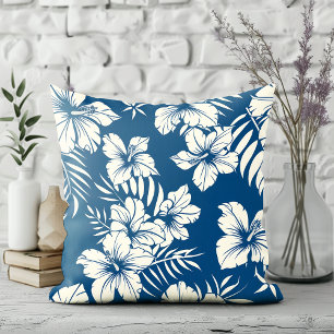 Tropical Blue and White Floral Cushion