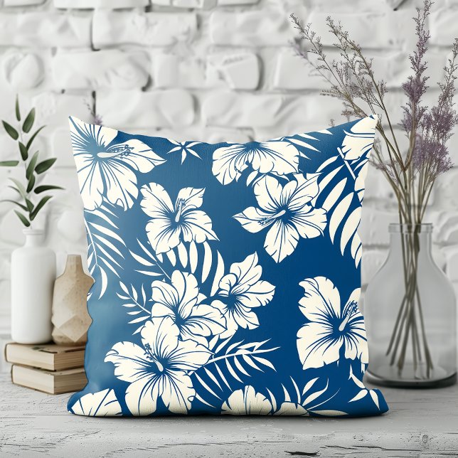 Tropical Blue and White Floral  Cushion (Creator Uploaded)