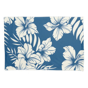 Tropical Blue and White Floral Pillowcase