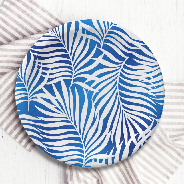 Tropical Blue And White Foliage | Floral Paper Plate (Creator Uploaded)