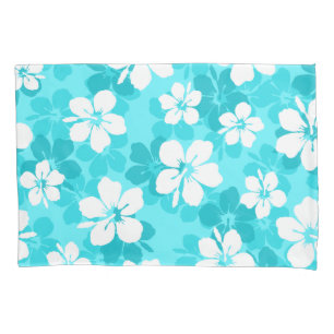 Tropical Blue and White Hibiscus Flower Pattern Pillowcase