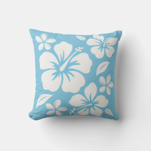Tropical Blue Beach Flowers Cushion