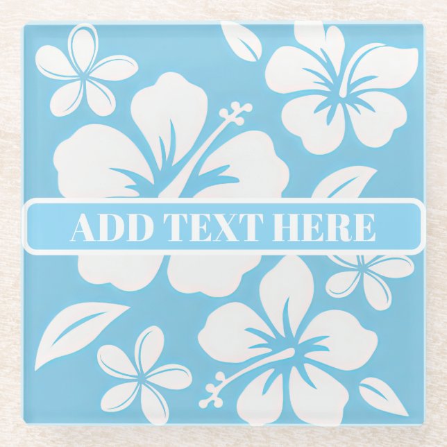 Tropical Blue Beach Flowers Glass Coaster (Front)