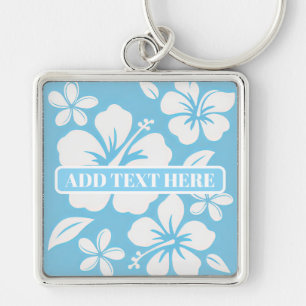 Tropical Blue Beach Flowers Key Ring